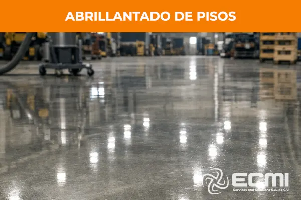 Piso industrial abrillantado con acabado espejo en planta de producción ECMI