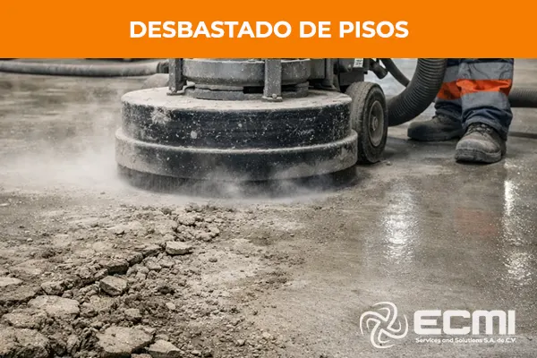 En ECMI aplicamos el proceso de desbastado industrial para eliminar imperfecciones, nivelar superficies y preparar el concreto para el pulido y abrillantado.