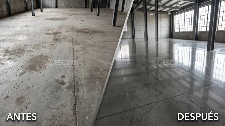 Pulido concreto industrial Antes y Despues ECMI